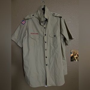 Vintage Boy Scouts of America Uniform Mens XL Tan Short Sleeve Shirt Made In USA